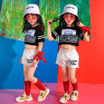 

Kids Jazz Dancing Costumes Girls performance Ballroom Hip Hop Dance Clothes T Shirt Tops Short Pants Children dance outfits