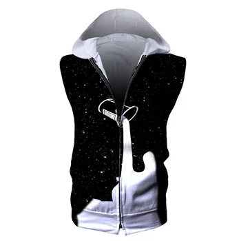 

3D printing Sleeveless Tank Tops zipper Hoodies Sweatshirts Men summer Thin cartoon powdeBodybuilding Hoodies Fitness Clothes