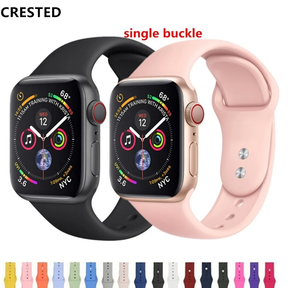 

CRESTED Strap For Apple Watch band 4 42mm 38mm 3 iwatch band 44mm/40mm pulseira correa Bracelet Sport Silicone watch Accessories