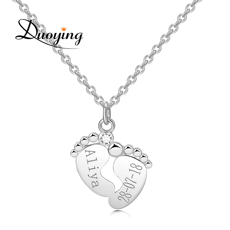 Duoying новорожденный ожерелье ноги имя и день рождения ребенка ожерелье с камнем подарок для новорожденного ребенка - Окраска металла: Silver color