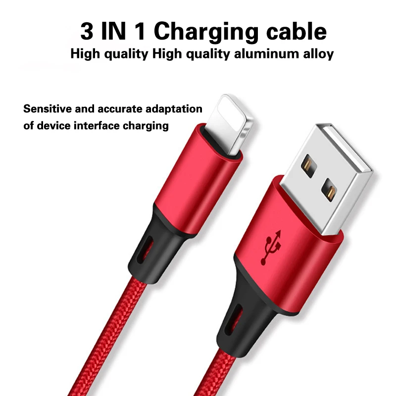 3 в 1 микро usb кабель для зарядки Android USB iPhone type C 2 A быстрая м универсальный