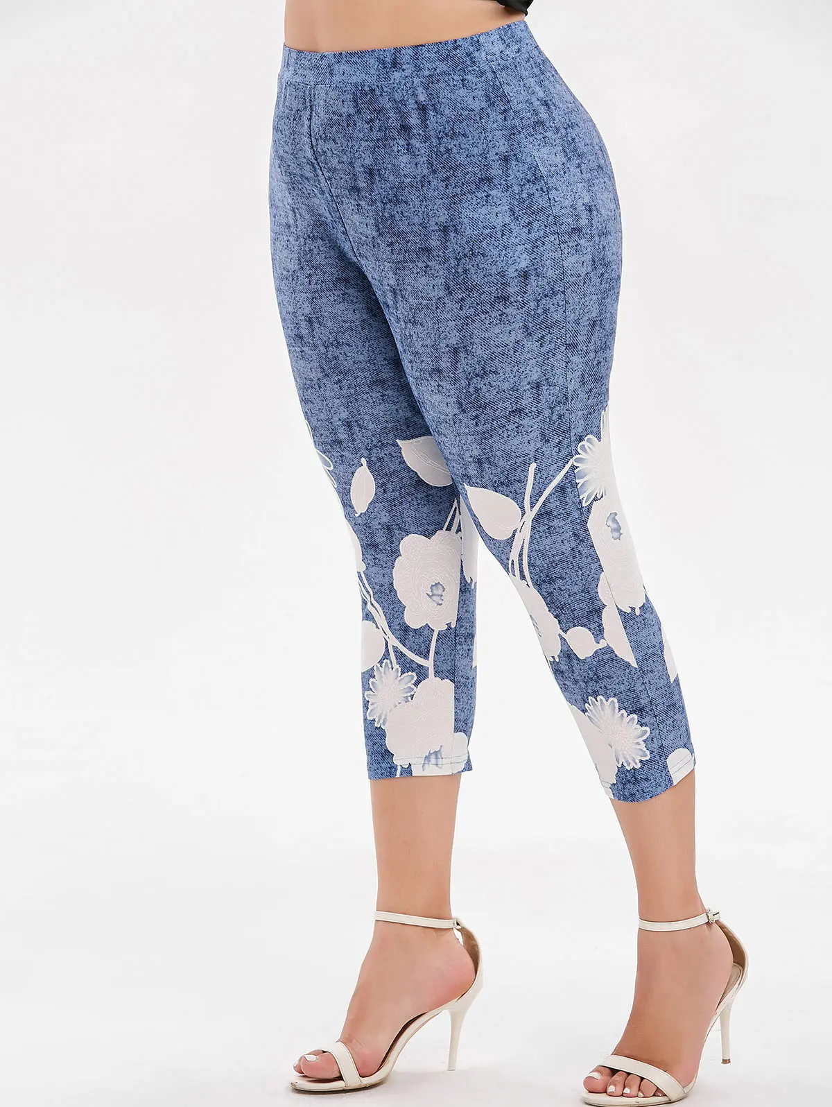 

ROSEGAL Plus Size Printed Capri Leggings High Waist Summer 2019 Women Pants Space Dye Skinny Casual Leggings Women Trousers