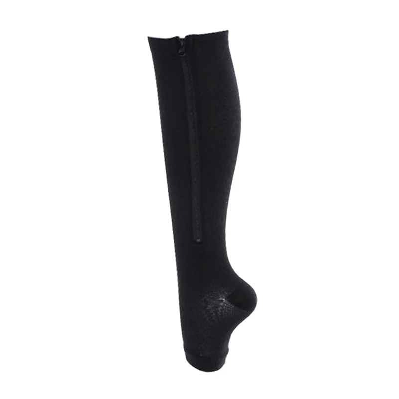 Лидер продаж молния сжатия Zip Leg Поддержка гольфы носки с открытым носком S-XL