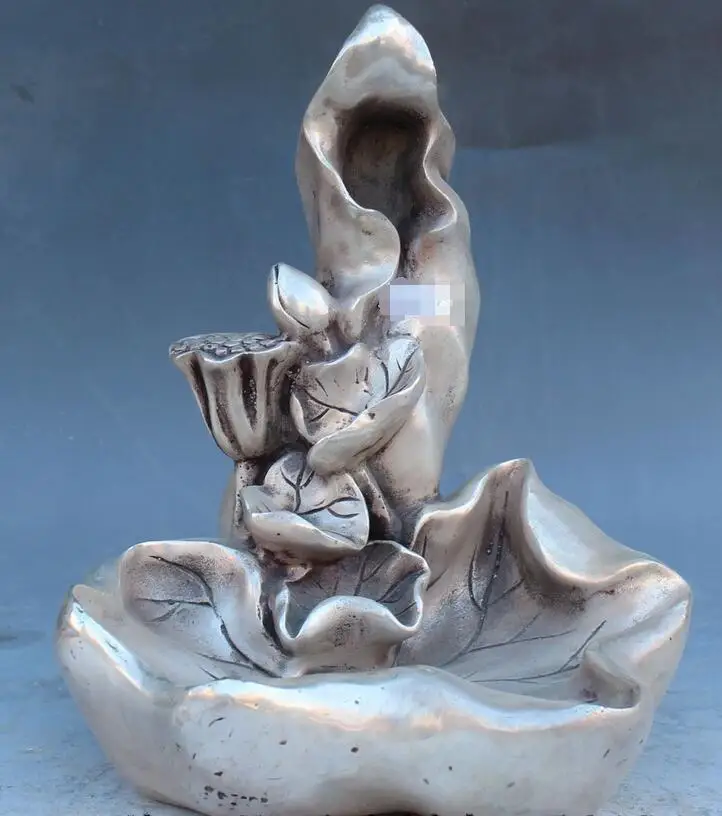 

6710950++10" Chinese Dynasty Bronze Silver Lianhua Lotus Root Ashtray Statue Sculpture
