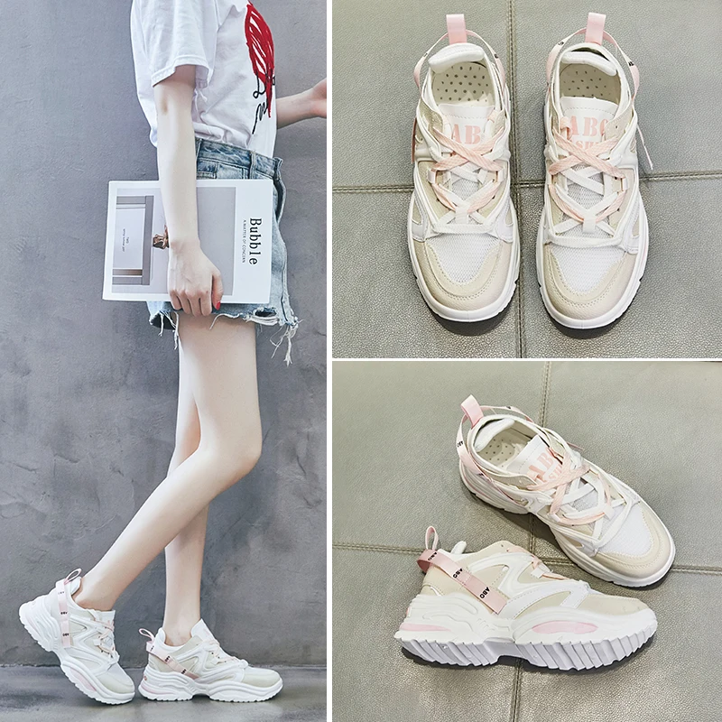 Bomlight Girl Pink Chunky Sneakers Women Platform Shoes Height Increasing Casual Shoes Woman Female Coloful Baskets Dropshipping