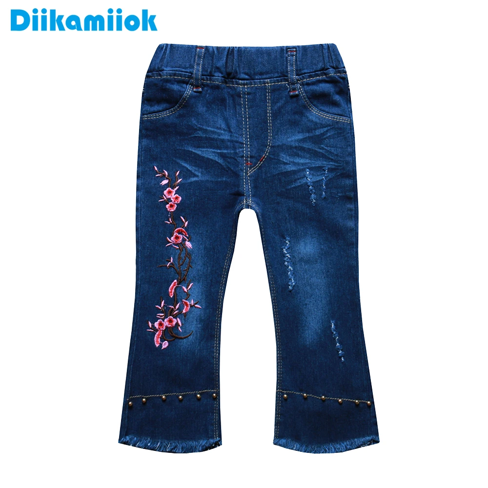 

New Fashion Girls Jeans Flare Pants Spring and Autumn Children's Clothing Kids Plum Embroidered Jeans Blue Denim 1-5 Year HB-310