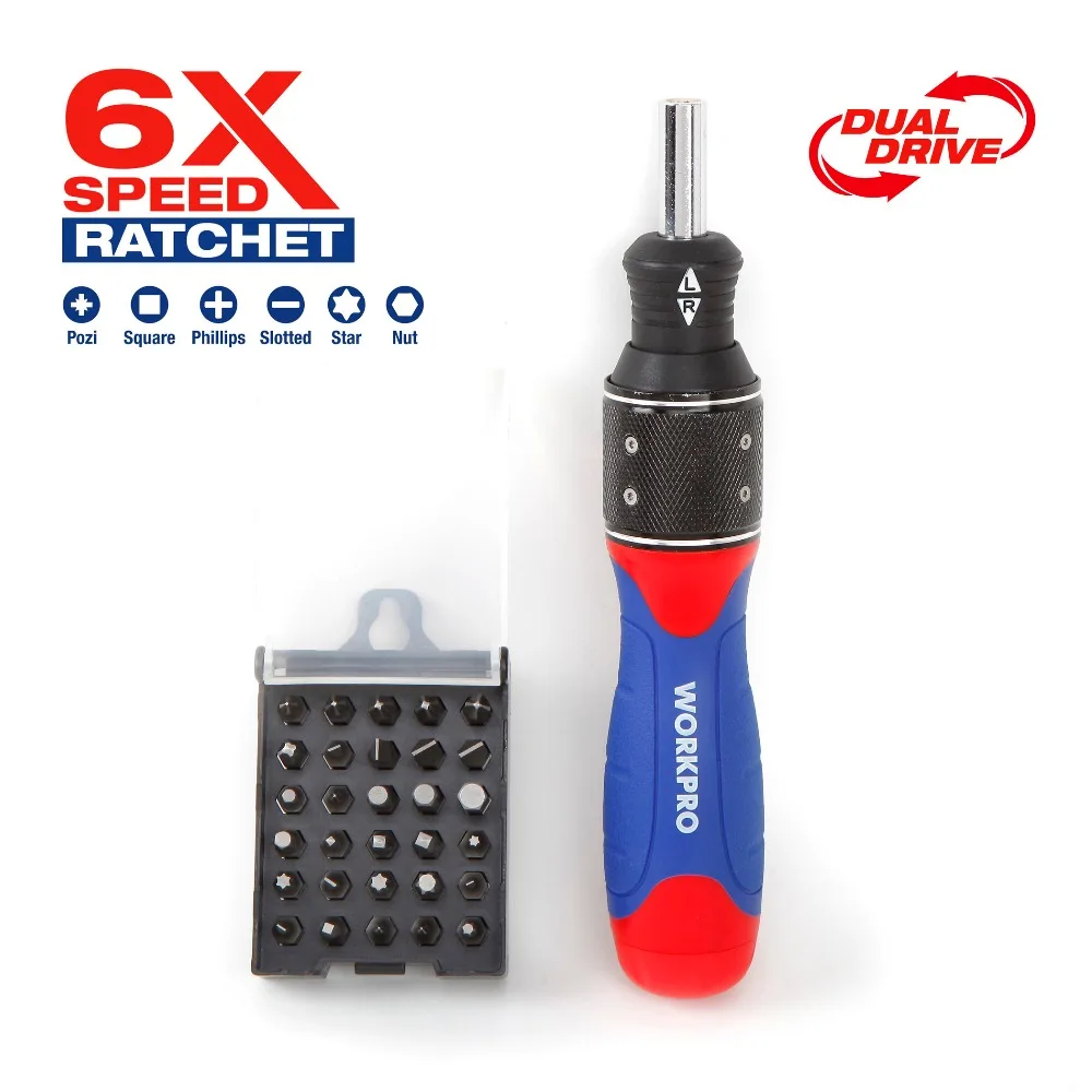 WORKPRO 32PCS W021407 6X Speed Ratchet Dual Drive Screwdriver Set Labor