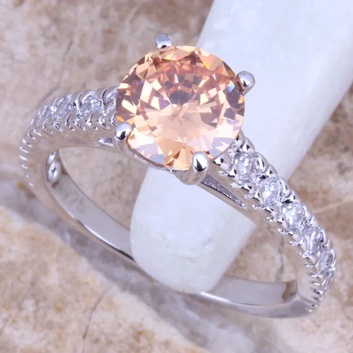 

Gleaming Champagne Morganite White CZ Silver Stamped 925 Women's Jewelry Ring Size 5.5 / 6 / 7 / 8 / 9 R0696