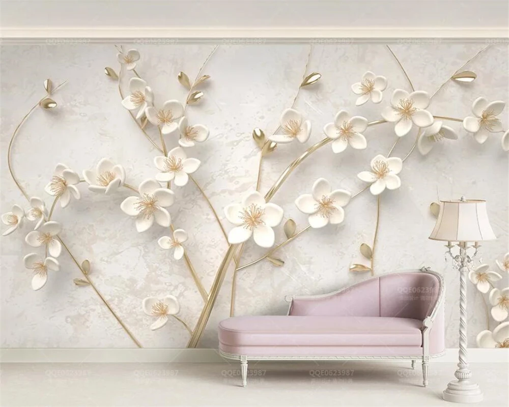 

beibehang papel de parede 3d Custom Photo Wallpaper Mural White plum embossed tree 3D TV Wall wall paper home decor papel tapiz