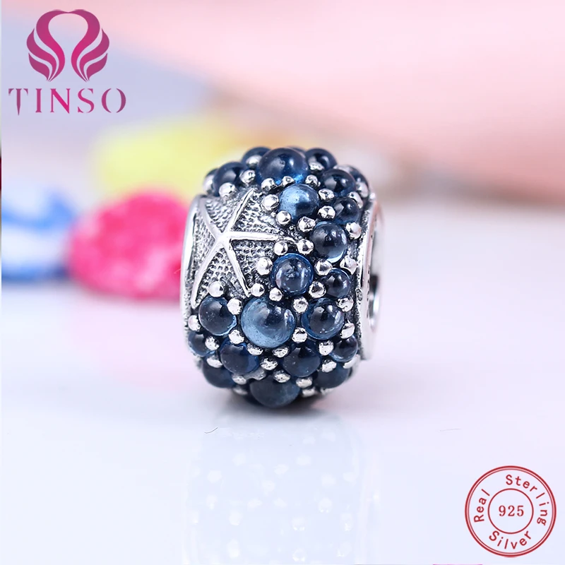 Real 100 925 Sterling Silver Luxury Blue Sea Star Charms Beads Fit Pandora Bracelet Pendant DIY