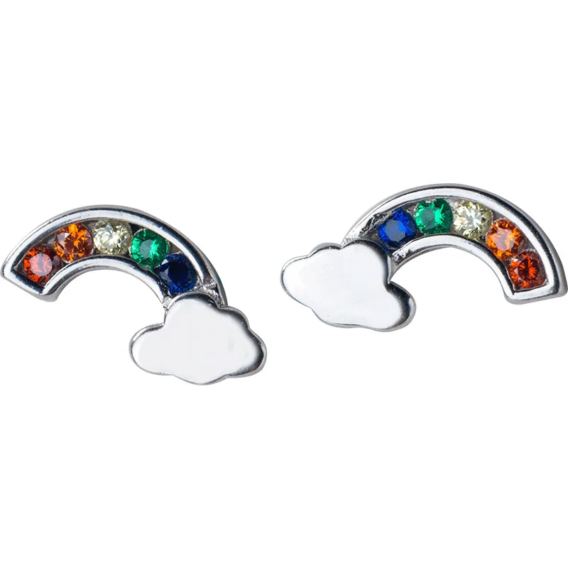 INZATT Real 925 Sterling Silver Cloud Zircon Rainbow Stud Earrings For Elegant Women Party Cute Fine Jewelry Accessories - Цвет камня: EY741