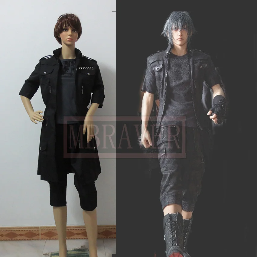 Final Fantasy XV Noctis Cosplay Anime Custom Made uniforme negro(China (Mainland))