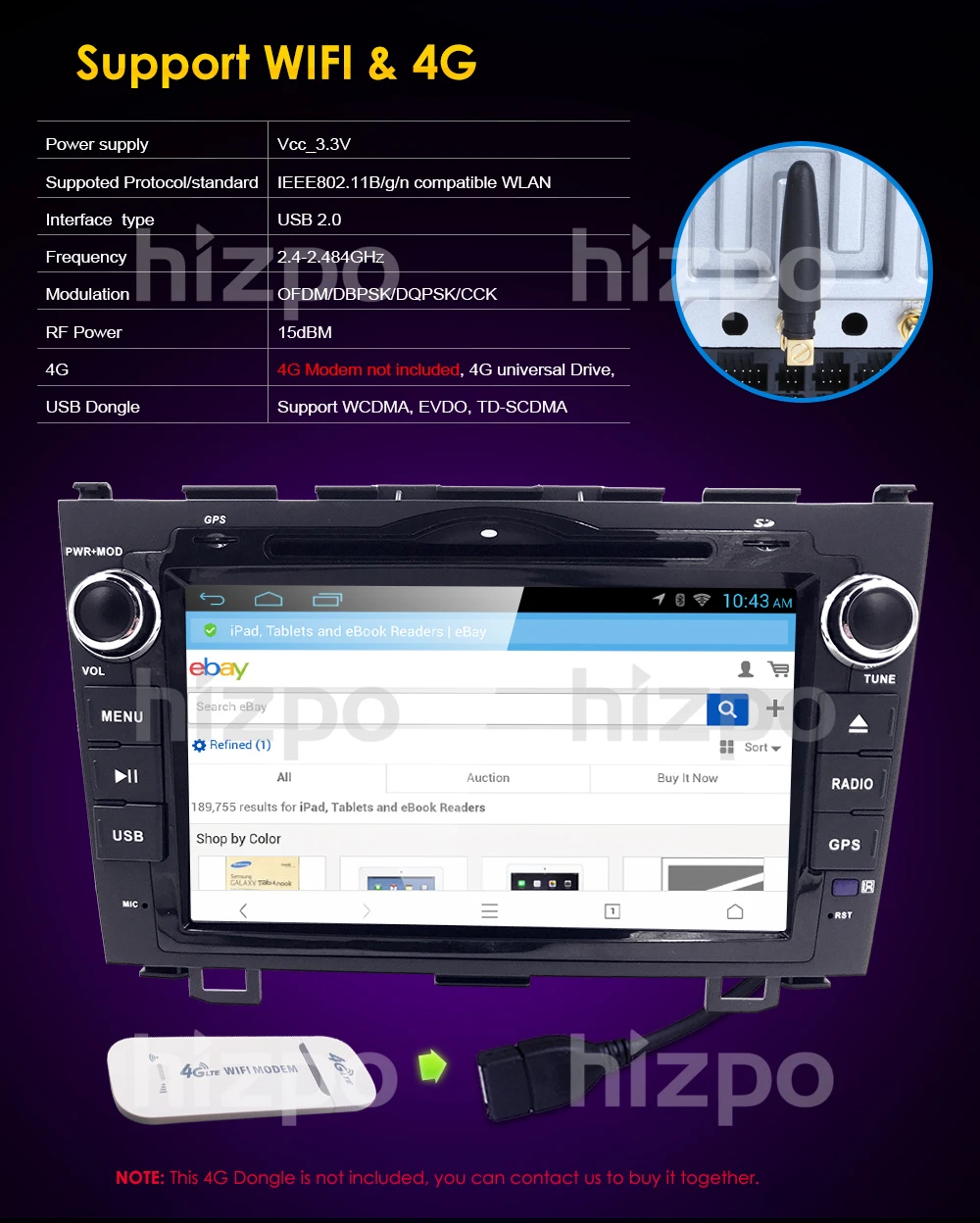 Hizpo Android 8,0 8 дюймов Восьмиядерный автомобильный dvd видео gps для Honda CRV 2006-2011 емкостный экран 1024*600+ 4G wifi+ 4GRAM+ 32GROM