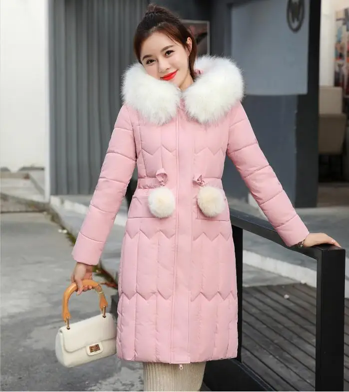 Large Size 3XL 4XL 5XL Parka Women Winter Jacket Winter Coat Woman Fur Coats Female Winter Jacket New Women's Jackets Long - Цвет: Розовый