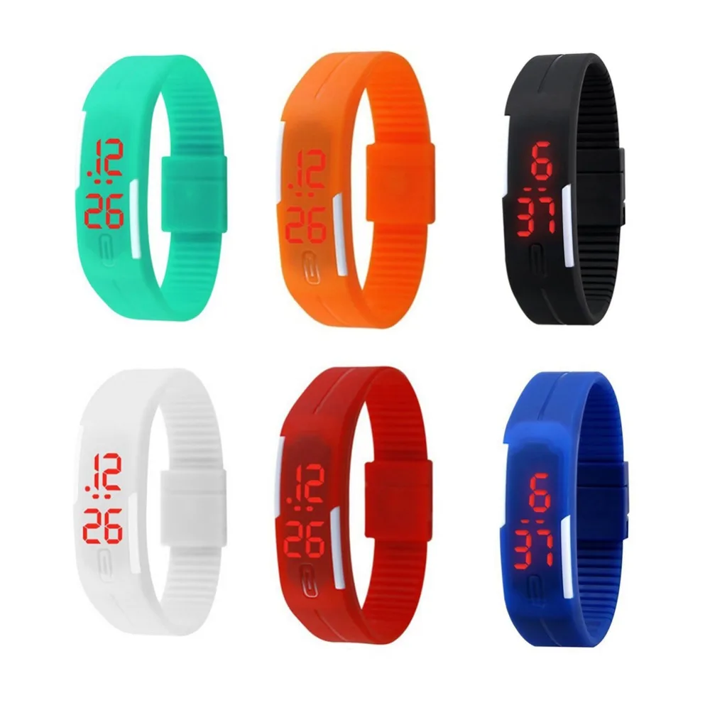 

1PC Touch Key LED Digital Silicone Sport Wrist Watch Rectangle Men Women Bracelet Resin LED display Watch Dropshipping