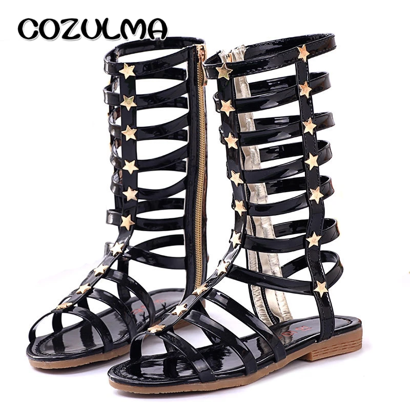 

COZULMA Summer Girls Sandals Kids Girl Shoes Princess Cut-out Roman Style Gladiator Shoes Girls High Rivets Sandals Child Shoes