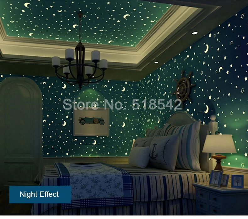 Самоклеящиеся светящиеся обои для детской комнаты с изображением звезд и луны, 3D флуоресцентные обои для спальни, обои для девочек, потолочные наклейки на стену