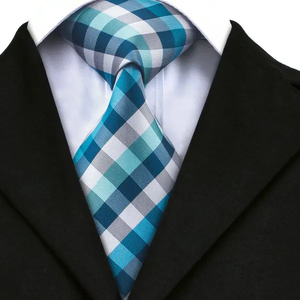 SN-1418 сине-белые серые клетчатые Галстуки нагрудные платки запонки бренд Привет-галстук Новые Дизайн мужской галстук устанавливает жаккардовые шелковые corbatas