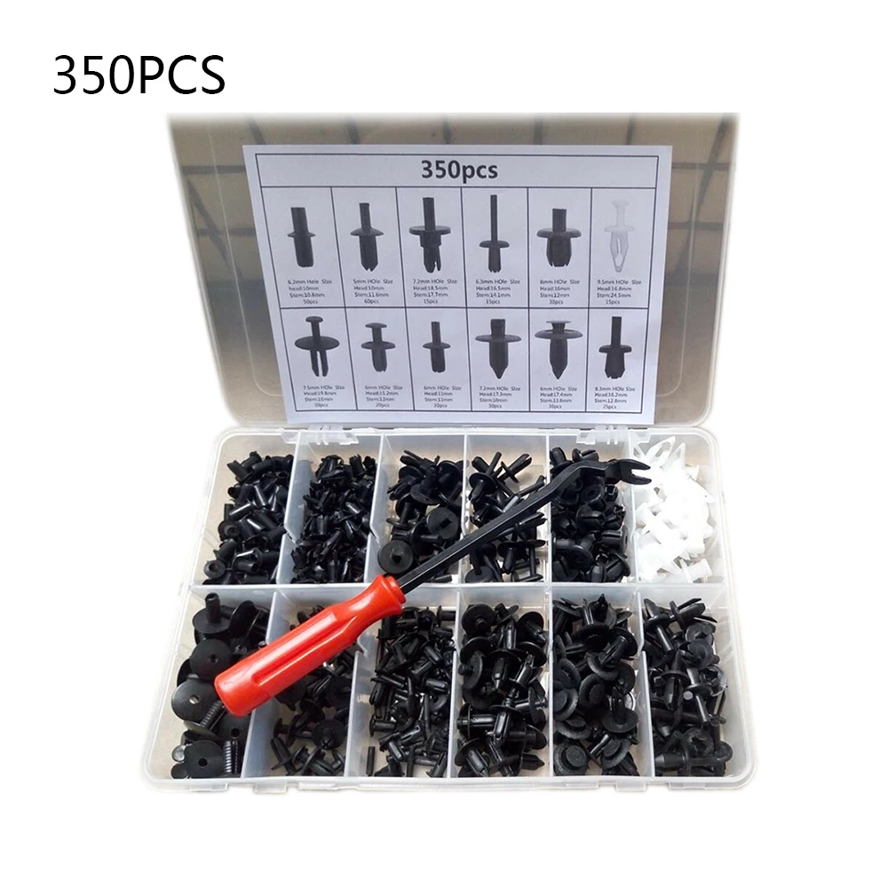 

350pcs/box Car Body Panel Lining Nylon Rivet Plastic Push Pin Rivet Fasteners Trim Moulding Clip & Screwdriver Tool