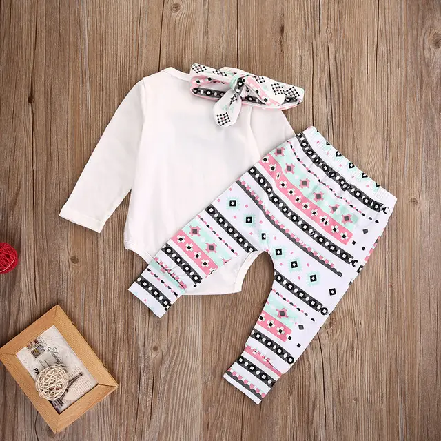 Newborn Infant Baby Boy Girl Clothes Set Elephant Romper Tops Legging Pant Headband Outfit Set Clothing 4
