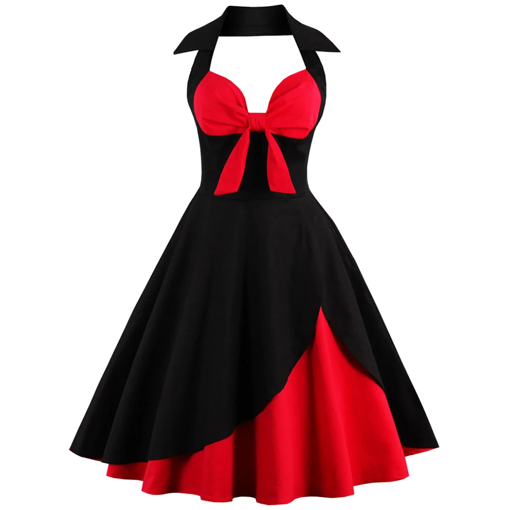 

Vintage 1950s 60s Rockabilly Summer Dress 2019 Sexy Halter Women Dress Robe Plus Size Pin Up Retro Party Dresses Vestidos