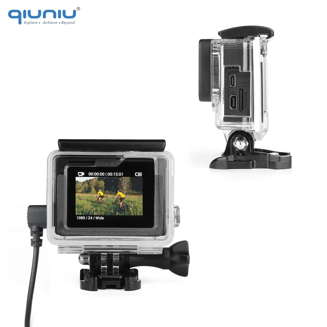 Внешний микрофон QIUNIU с микрофоном + прозрачный чехол каркас для GoPro Hero 4 3 Экшн
