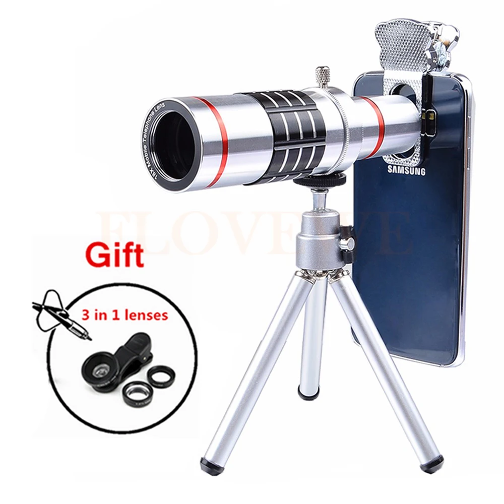 2017 Universal 18x Optical Telephoto Zoom Lens Telescope Microscope with Tripod Fisheye Wide Angle Macro lentes