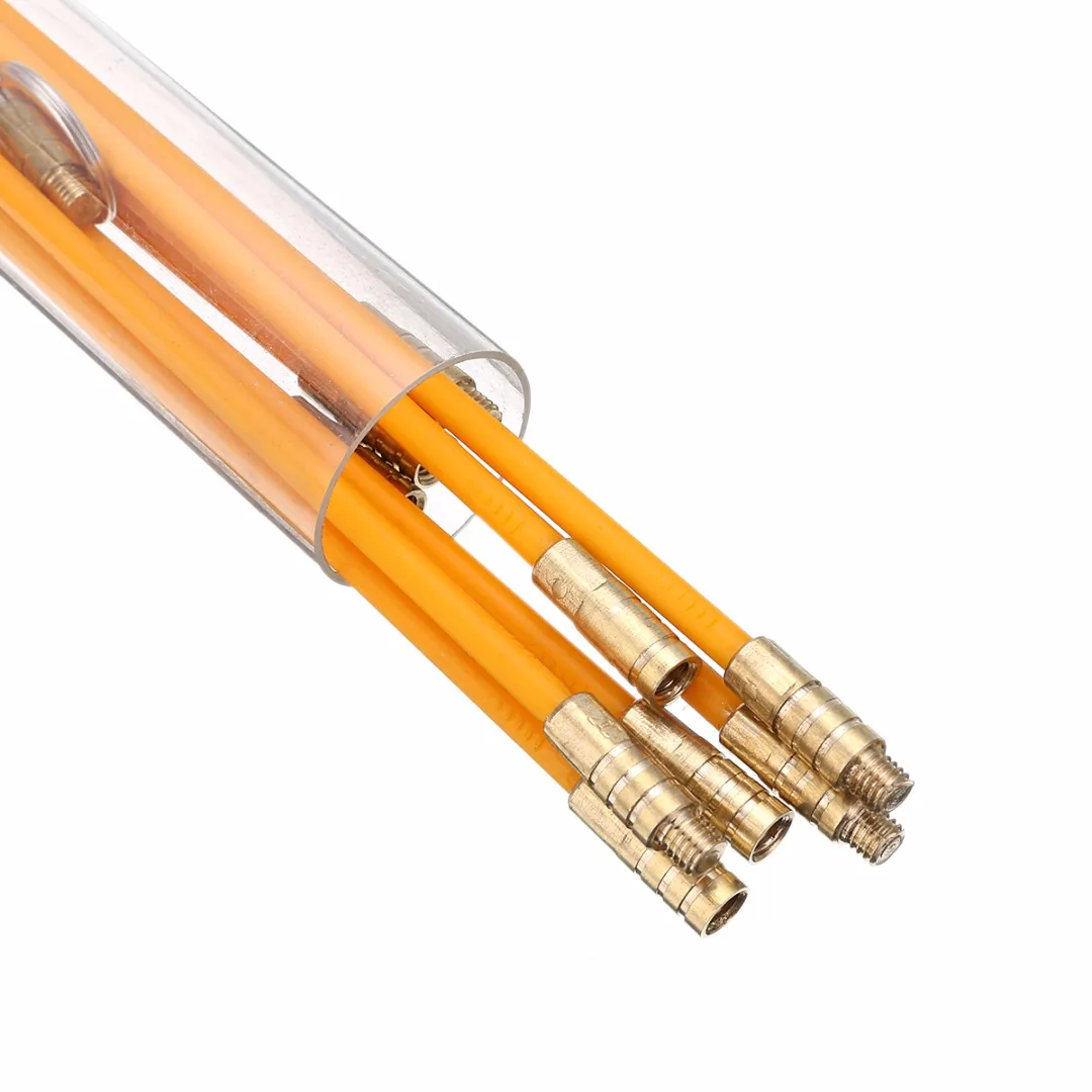 10pcs Fiberglass Cable Running Rods with Brass Hook End Brass Eye End and Flexible Acrylic Connection Kit Set