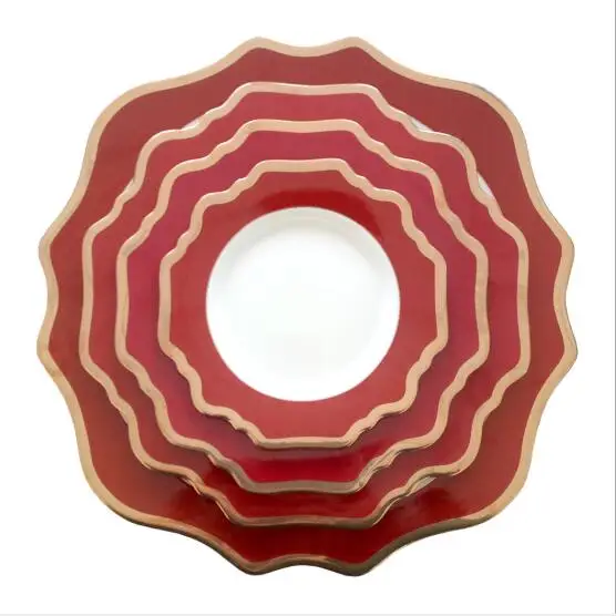 

gold trim sun flower dinner plates sets food plates ceramic red set