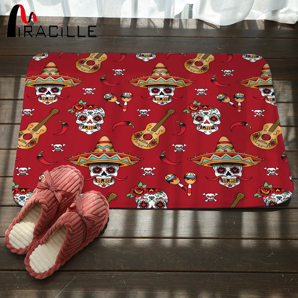 

Miracille Funny Carpet Skull Printed Home Door Front Non Slip Mat Entrance Doormats Living Room Bedroom Floor Mats Kitchen Rugs