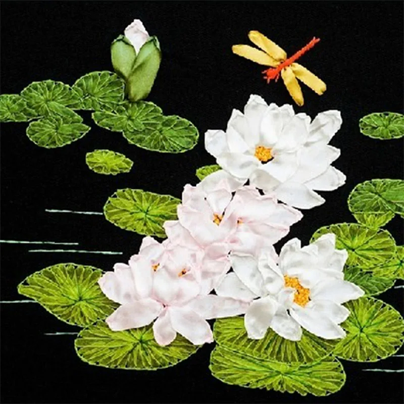 

50X40cm Summer Lotus DIY 3d Cross Stitch Kit Needlework Unfinished Ribbon Embroidery Paintingtitching Craft Gift