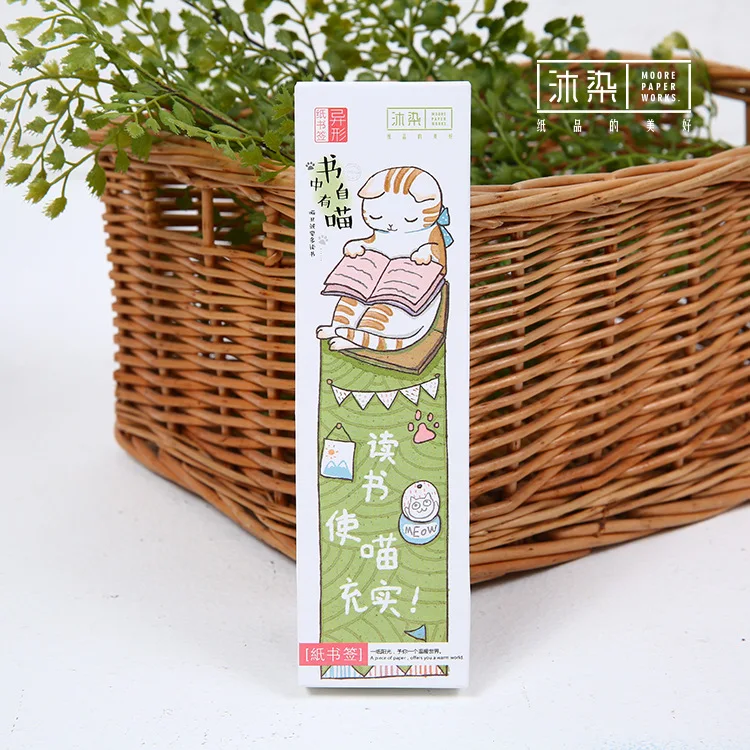 

30 pcs/lot Kawaii Cartoon Cat Paper Bookmark Stationery Bookmarks Book Holder Message Card Promotional Gift Stationery