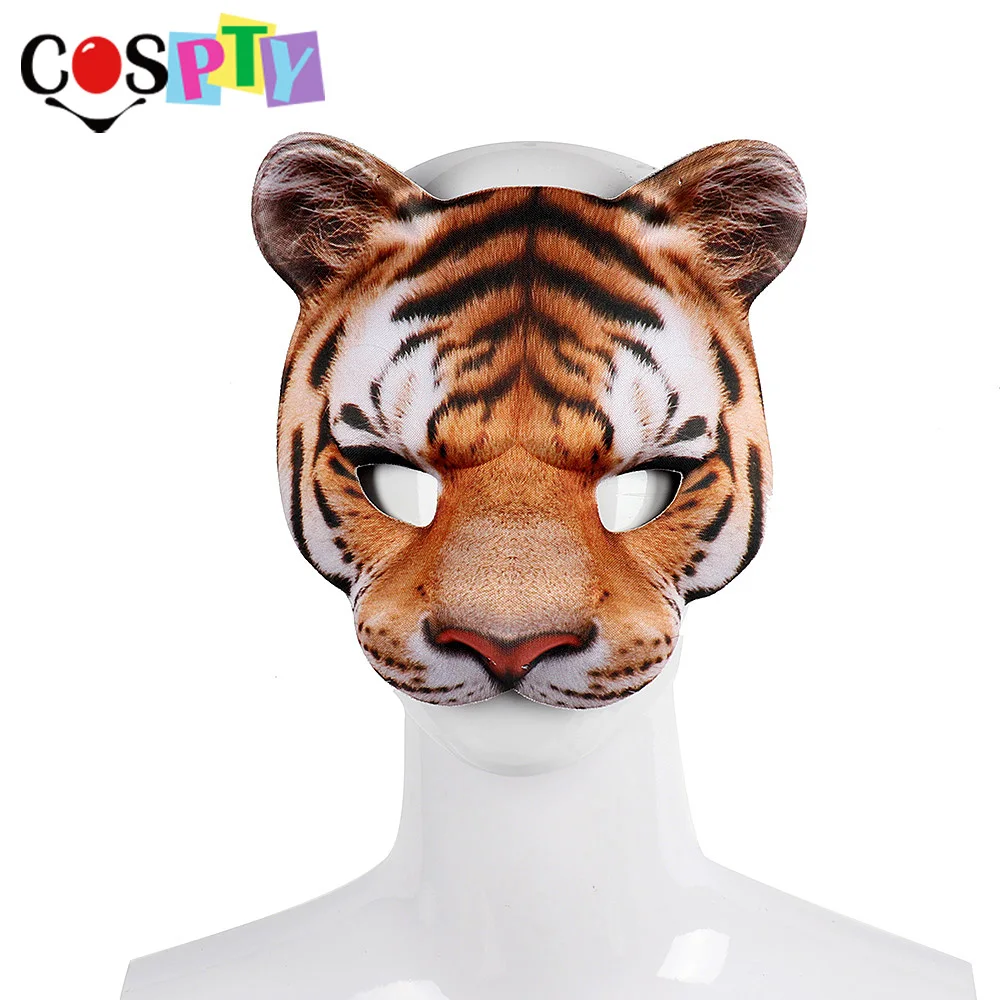 Cospty Karneval Party Mann und Frauen Halbe Gesicht Realistische Tier Cosplay Kostüm Tiger Maske