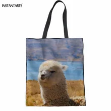 INSTANTARTS с принтом милых животных Альпака печатных Женская льняные сумки для покупок Повседневное женская летняя пляжная сумки многоразовые складывающиеся сумка Eco
