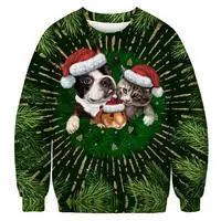 Мужской повседневный стильный Рождественский свитер с 3D принтом; одежда для домашних животных; Рождественская Шапка; Забавный пуловер; свитера; топы; осенне-зимняя одежда - Цвет: E