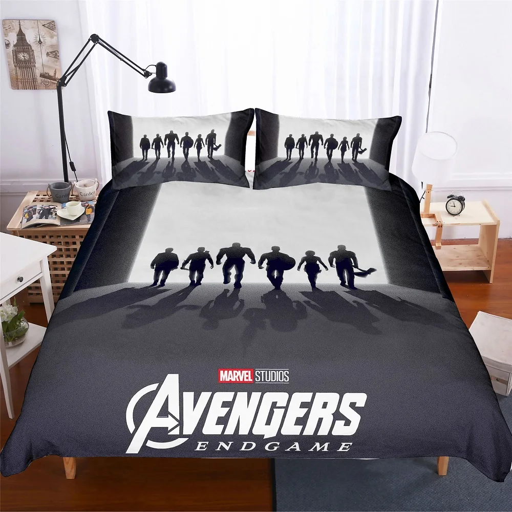

3D Print Avengers End Game Black/White Bedding Set 100% Microfiber Bed Linen Set with Pillowcase 3PCS AU/EU/US Size Bedclothes