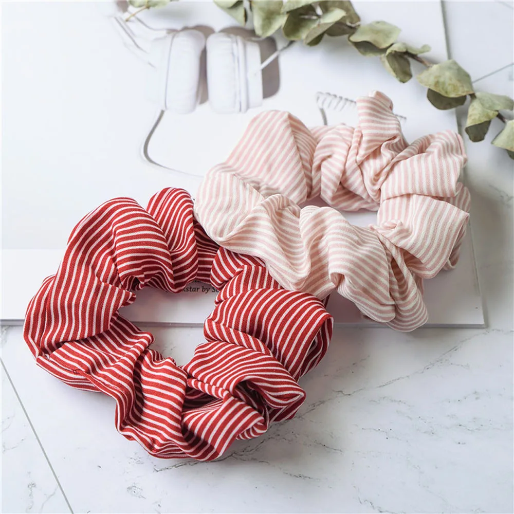 

Women Elegant Stripe Print Scrunchie Elastic Hair Rubber Bands Ponytail Holder Sweet Tie Hair Ring Rope Fashion Hair Accessories