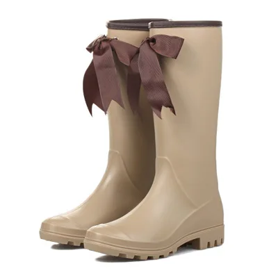 

brand design boots mid-calf boots student bowknot PVC rain boots preppy shoes woman buckle rubber rainboots Outdoor Waterproof