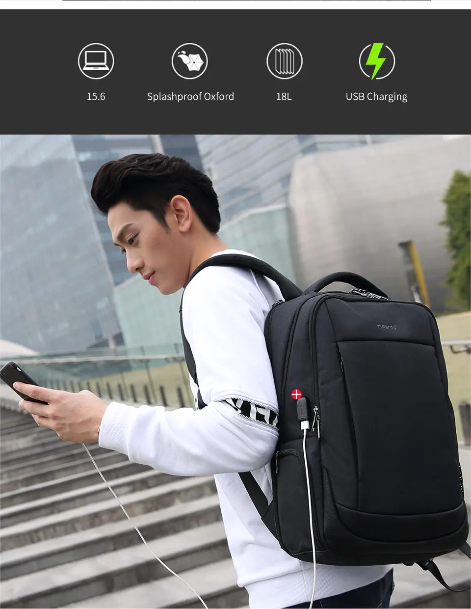 8.USB Charging School Backpack