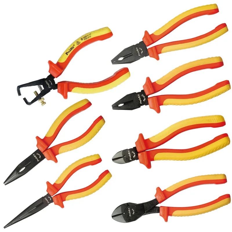 Pro'sKit PM-910 серия изолированные провода зачистки плоскогубцы комбинированные плоскогубцы тяжелые боковые плоскогубцы и длинные плоскогубцы