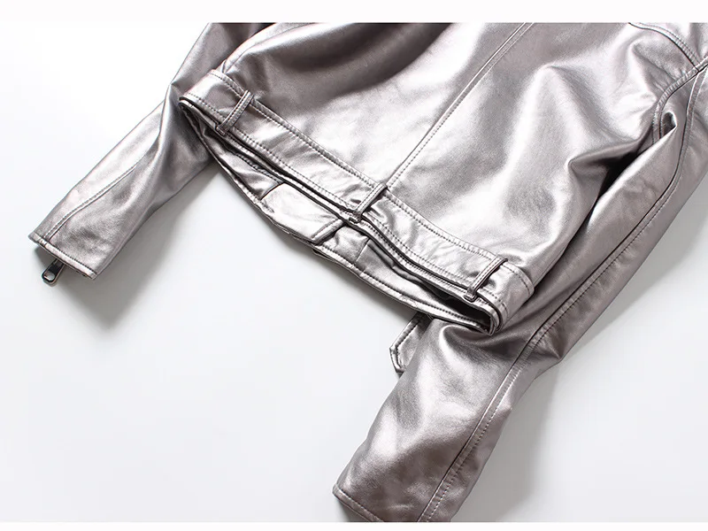 Женский Демисезонный металлические, из полиуретановой кожи куртки воротник-стойка Искусственная кожа куртка пальто на молнии с заклепками в байкерском стиле Серебряные куртки