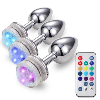 LED Colorful Light Metal Anal Plug NO Vibrator Masturbator For  Adult Game Anal Dildo Erotic Toys Intimate Goods Vagina Massager 2