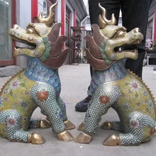 Bi001962 Pure Bronze перегородчатой Regius Дворец Фу Фу Собака-Хранитель Лев kylin зверь