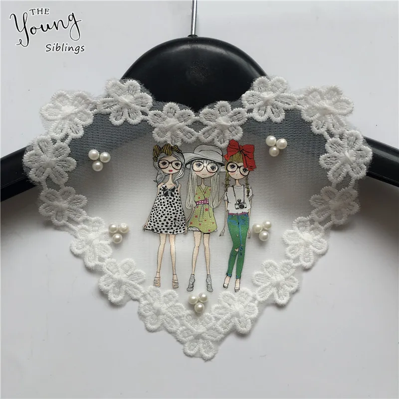 

1 PCS White Embroidery ABS pearl Lace Collar DIY Sewing Love pattern Neckline Tulle Fabric Dresses Decorate Accessories Supplies