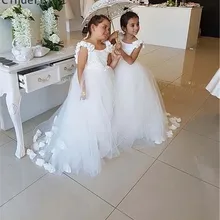 Золушка декольте Кружевная аппликация цветок ручной работы жемчуг бисером тюль цветок девушки платья с открытой спиной маленькая девочка партии