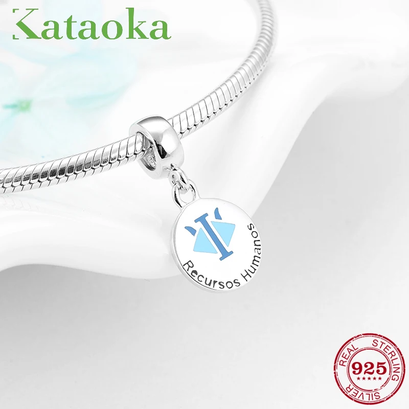 

Authentic 925 Sterling Silver Recursos Humanos Round charms Pendants Bead Fit Original Pandora Charm Bracelet Jewelry making