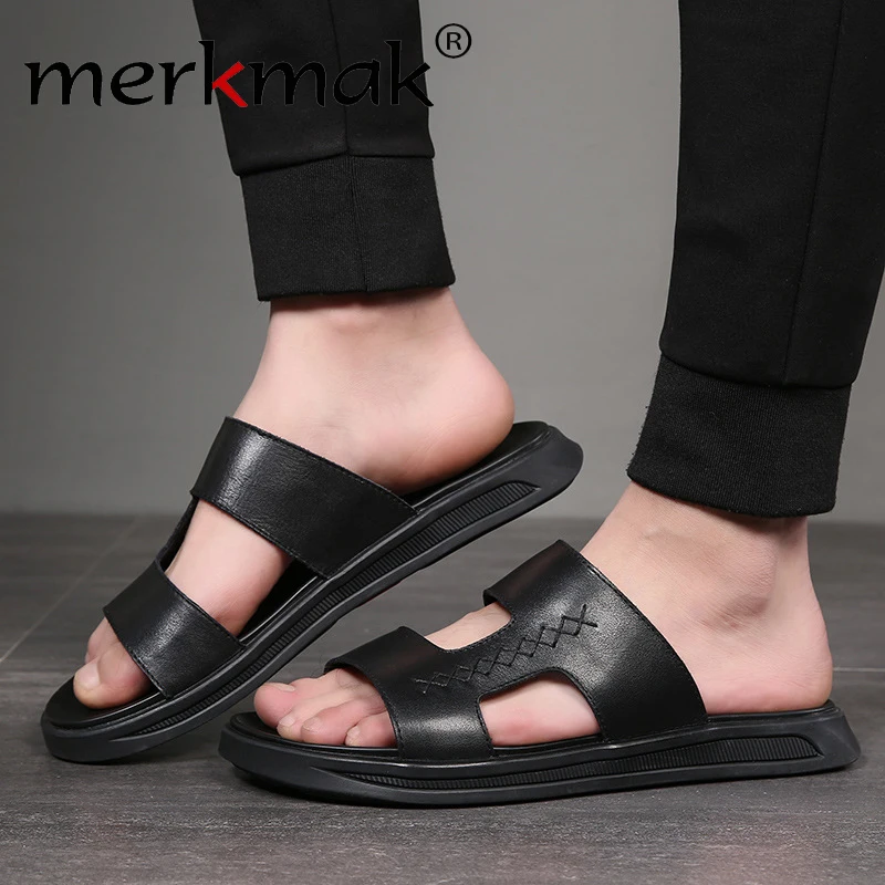 

merkmak Men Slippers Summer Breathable Beach Slippers Wedge Solid Flip Flops Men Brand Slides Slipper Mens House Slippers 38-44