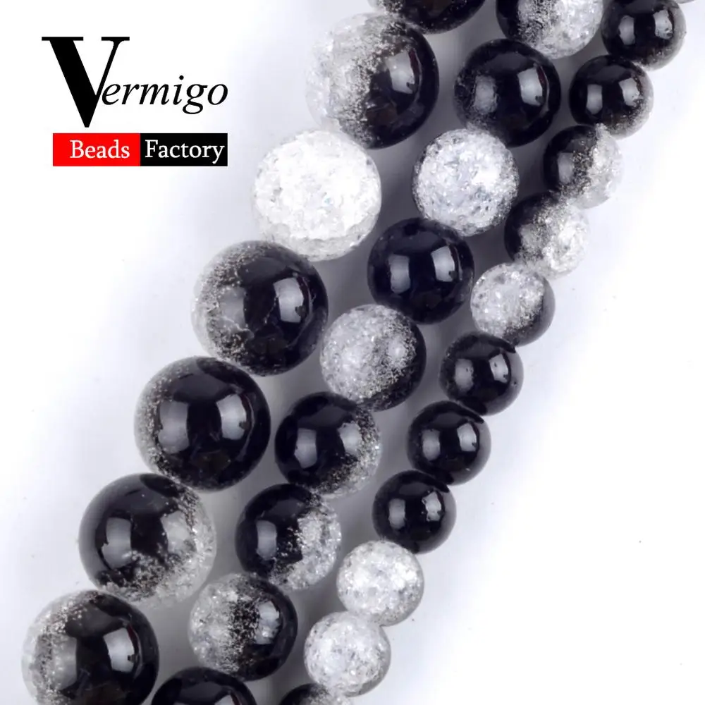

Black White Snow Cracked Crystal Gem DIY Necklace Bracelet For Jewelry Making Wholesale Round Loose Spacer Beads 6mm-12mm 15"