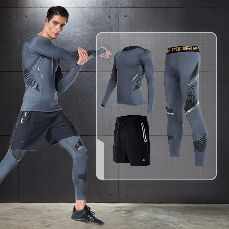 

Vansydical Men's sports fitness Long Sleeve Shirts and Tight Pants Training Basketball Suits Compression joggers Running Sets