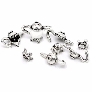 

50Sets Silver Tone Cute Teapot Metal End Bead Caps DIY Jewelry Making Findings 21x11mm 8x4mm